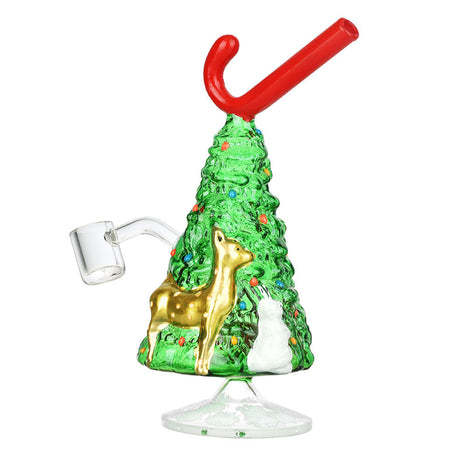 Festive Christmas Tree Glass Dab Rig with Candy Cane Mouthpiece - 7.25" Borosilicate