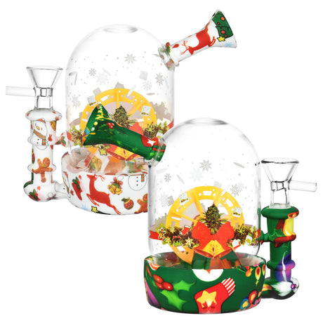 Christmas-themed Waterwheel Bell Jar Water Pipe with a 14mm bowl, 4.5" tall, perfect for dry herbs