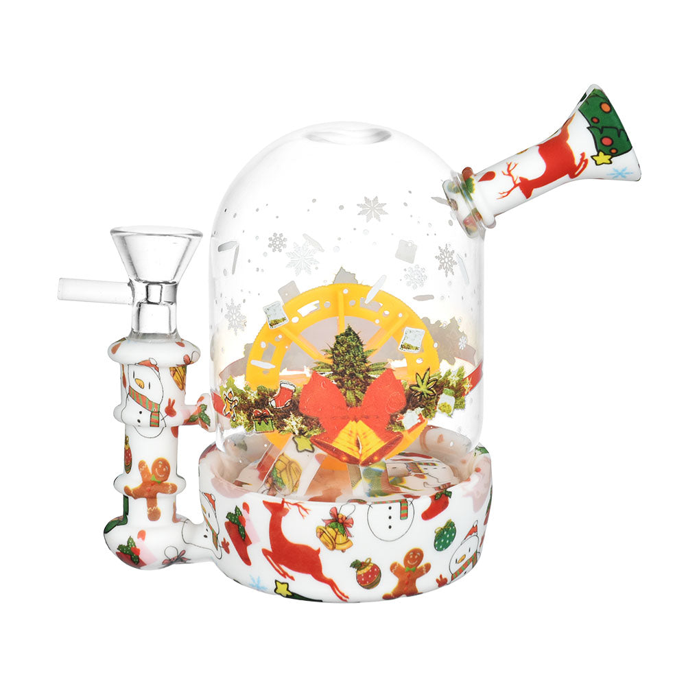Festive Christmas Waterwheel Bell Jar Water Pipe, 4.5" with 14mm Bowl, Front View