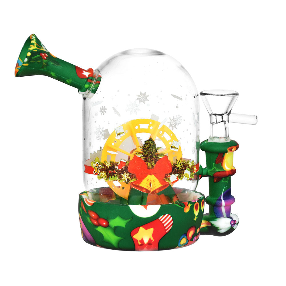 Festive Christmas Waterwheel Bell Jar Water Pipe, 4.5" with 14mm bowl, front view on white background