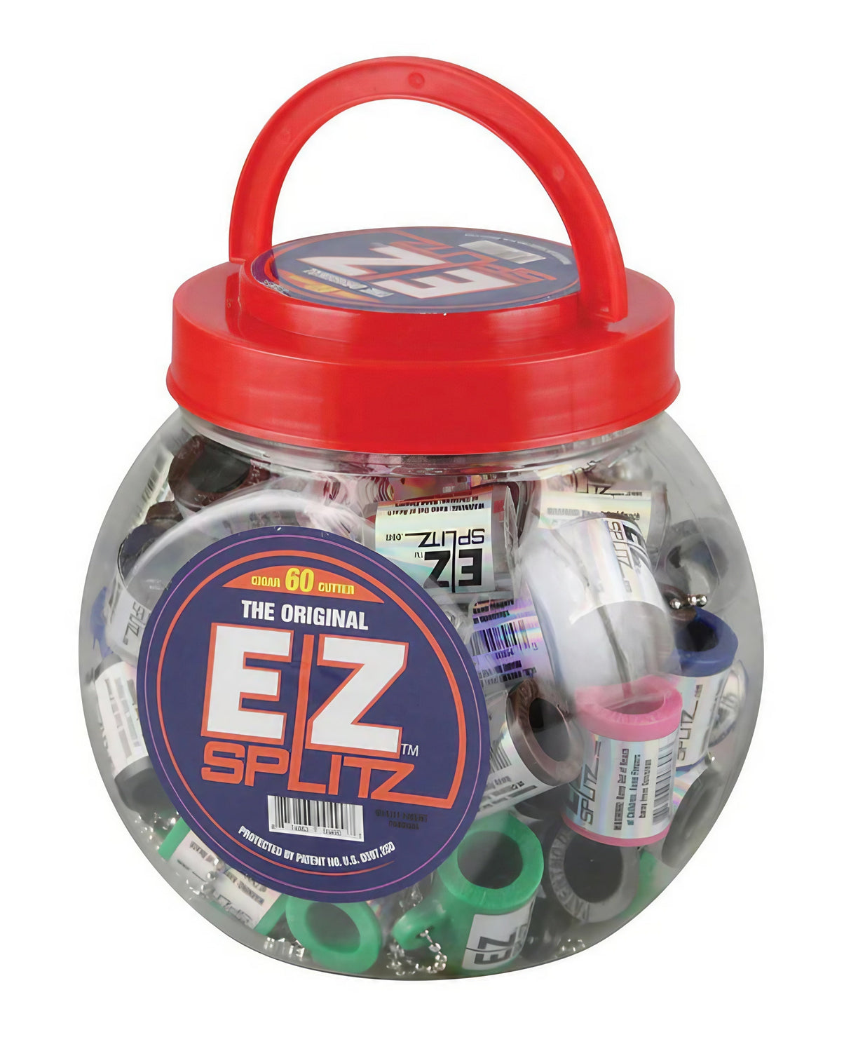 EZ Splitz Cigar Splitter Keychain 60 Pack in clear tub with red lid for easy portability