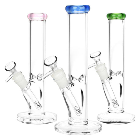 9.5-inch Classic Straight Tube Water Pipes in Borosilicate Glass with Colored Mouthpieces