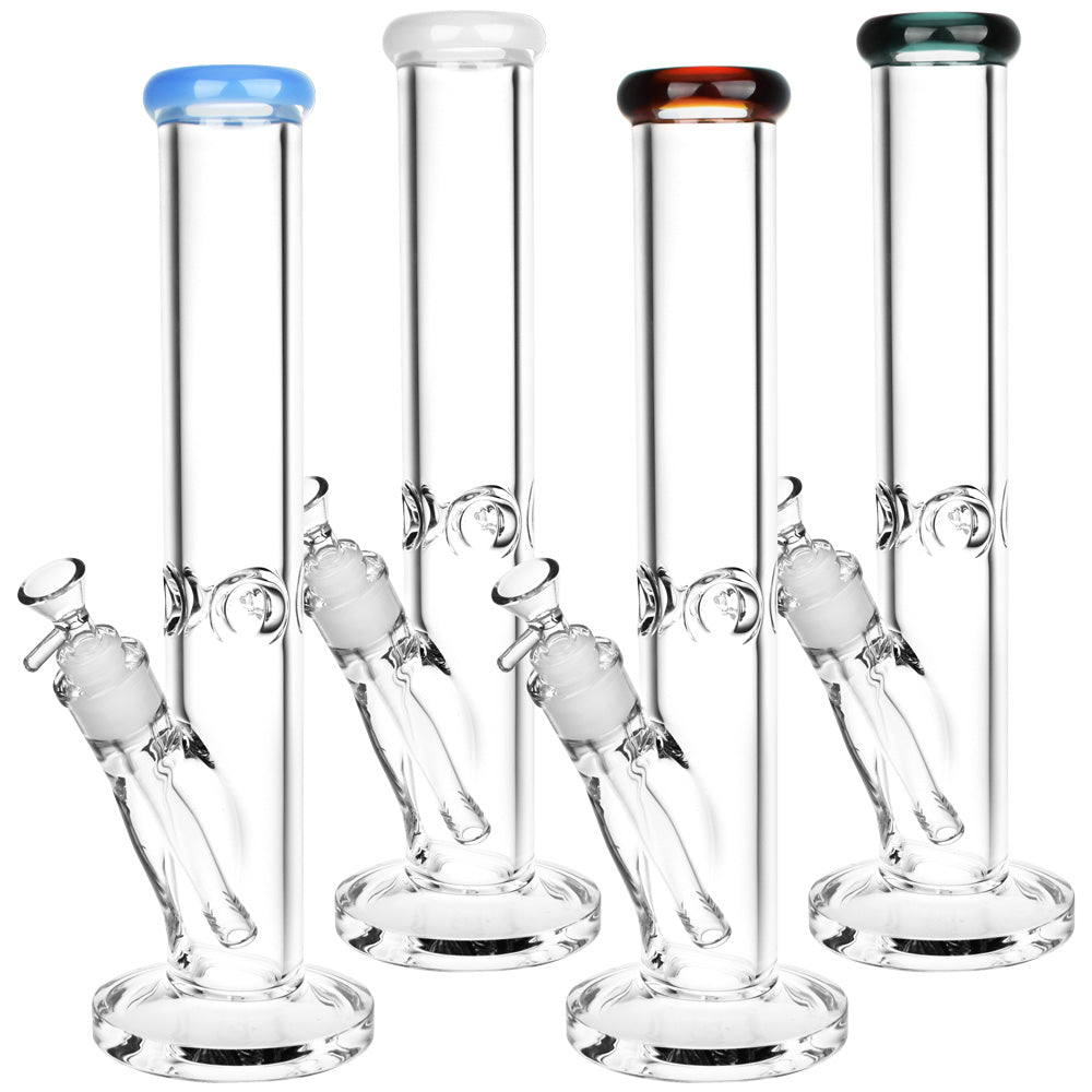 Assortment of 9.5-inch Classic Straight Tube Water Pipes in Borosilicate Glass with Colored Accents