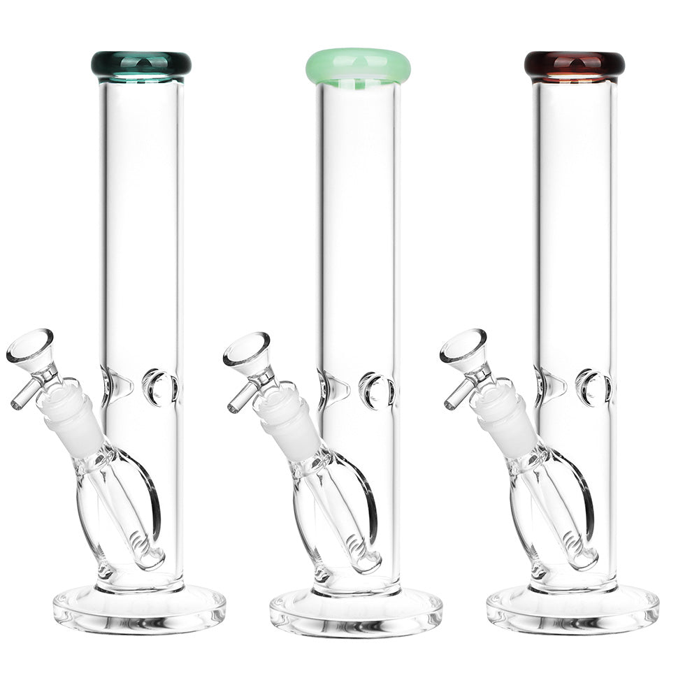 Trio of 9.5-inch Classic Straight Tube Water Pipes in Borosilicate Glass, Front View