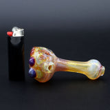 Clayball Glass "Amber Flame Nebula" Heady Spoon Pipe with intricate design, side view on black