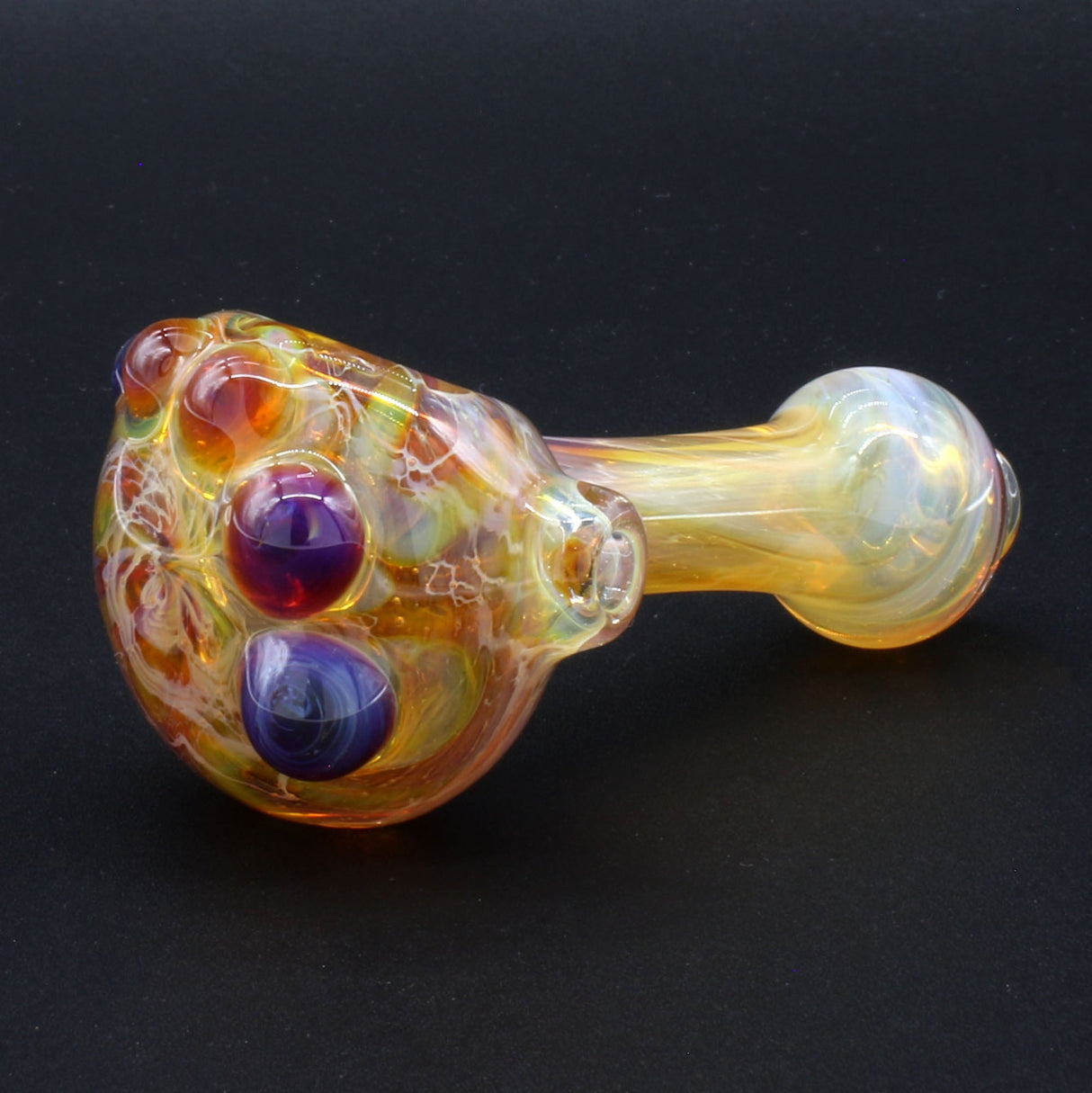 Clayball Glass "Amber Flame Nebula" Heady Spoon Hand-Pipe, USA Borosilicate Glass, Side View
