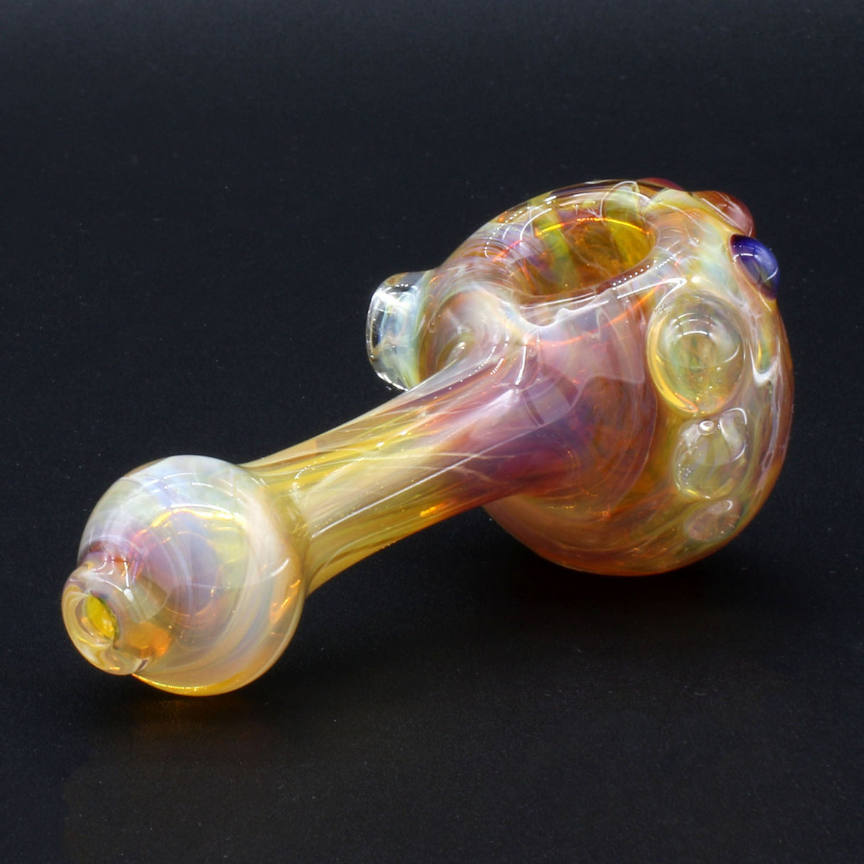 Clayball Glass "Amber Flame Nebula" Heady Spoon Hand-Pipe, Borosilicate Glass, Side View