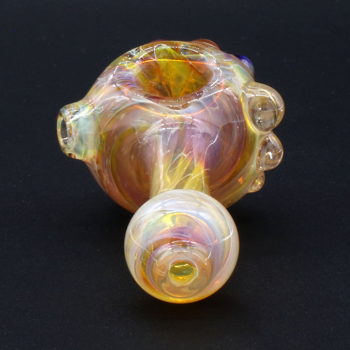 Clayball Glass "Amber Flame Nebula" Heady Spoon Pipe, Borosilicate, Top View