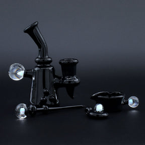 Clayball Glass "Black Jack" Heady Sherlock Dab Set with Banger Hanger on Black Background