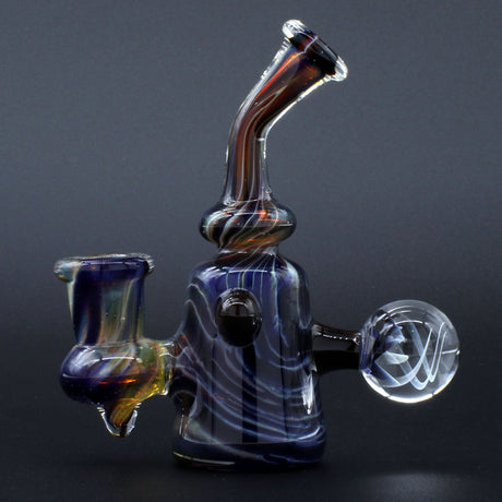 Clayball Glass "Black Moon" Heady Sherlock Dab Rig with intricate design, front view on black background