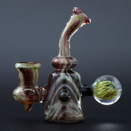Clayball Glass "Blood Moon" Heady Sherlock Dab Rig with intricate design, 5" height, side view