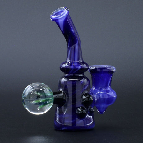 Clayball Glass "Blue Moon" Heady Sherlock Dab Rig with a 14mm joint, front view on a black background