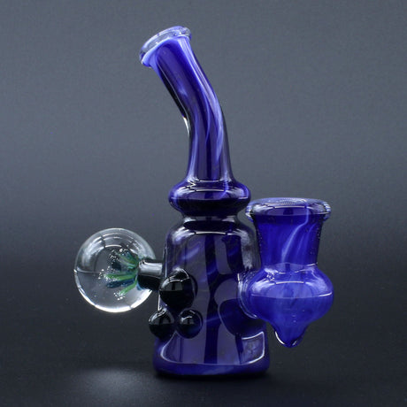 Clayball Glass "Blue Moon" Heady Sherlock Dab Rig with 14mm joint, front view on dark background