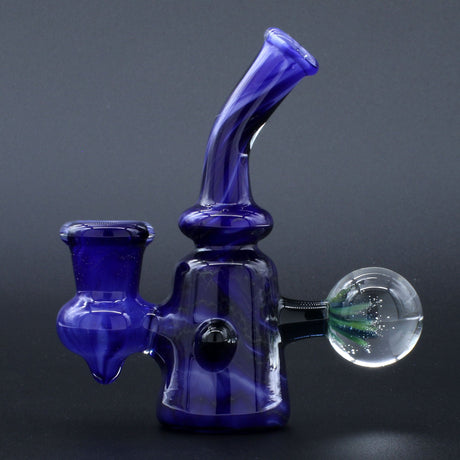 Clayball Glass "Blue Moon" Heady Sherlock Dab Rig with intricate design, front view on a black background