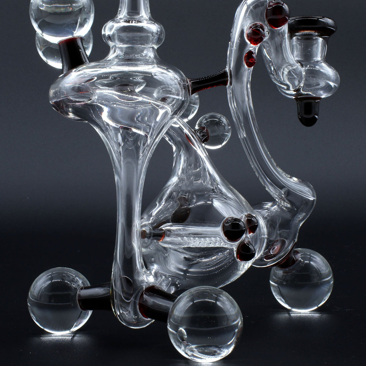 Clayball Glass "Crimson Dreams" Heady Recycler Dab-Rig, USA Made, 8" with In-Line Percolator, Front View
