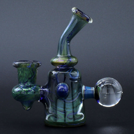 Clayball Glass "Dichroic Dreams" Heady Sherlock Dab Rig, 5" tall, 14mm joint, USA made, front view