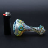 Clayball Glass "Duality Nebula" Heady Spoon Pipe, Borosilicate, Side View with Lighter