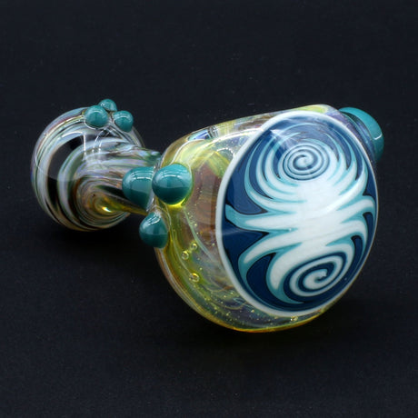 Clayball Glass "Duality Nebula" Heady Spoon Pipe with intricate blue swirls, top view