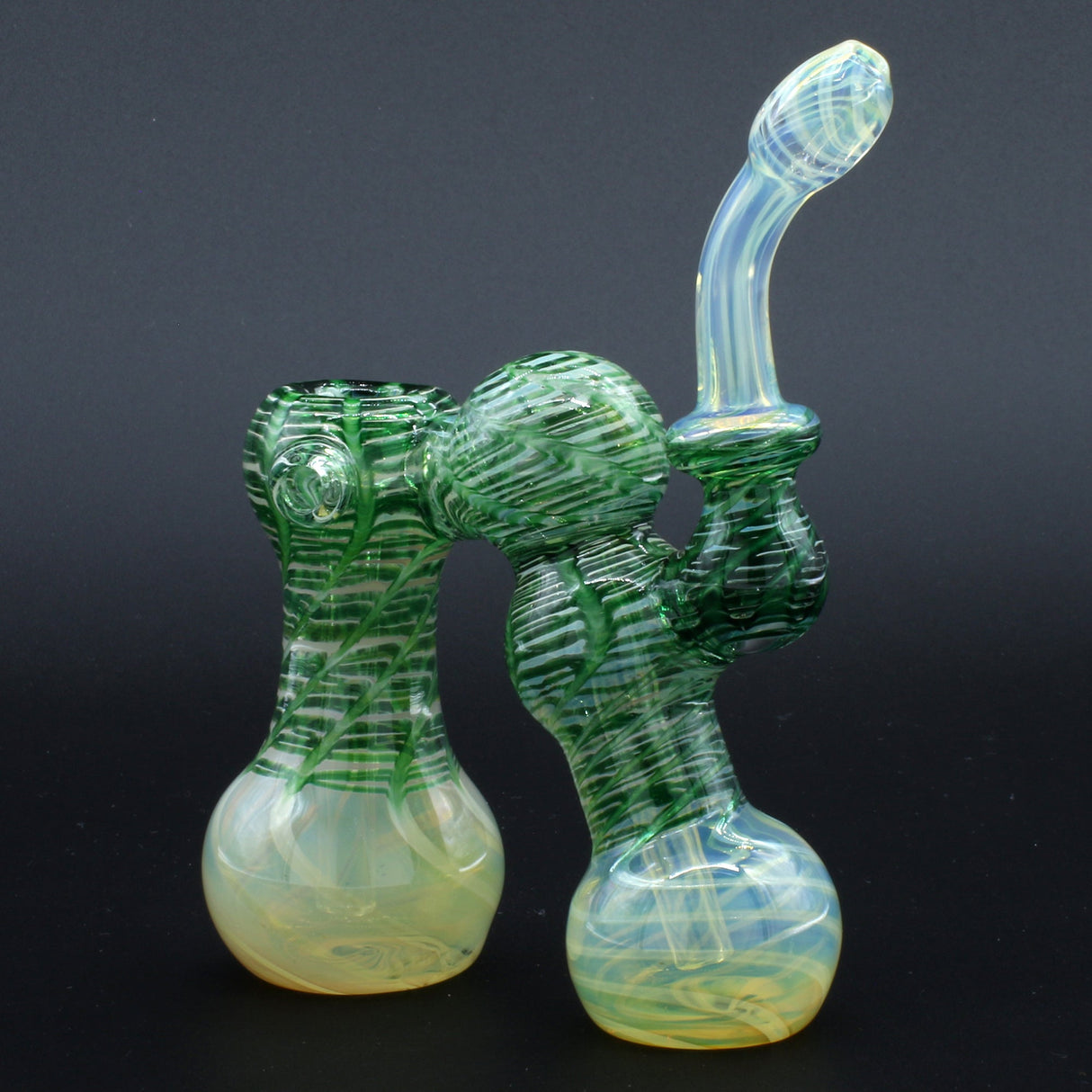 Clayball Glass "Dub-Bubb" Sherlock Double Bubbler with Heady Green Swirl Design