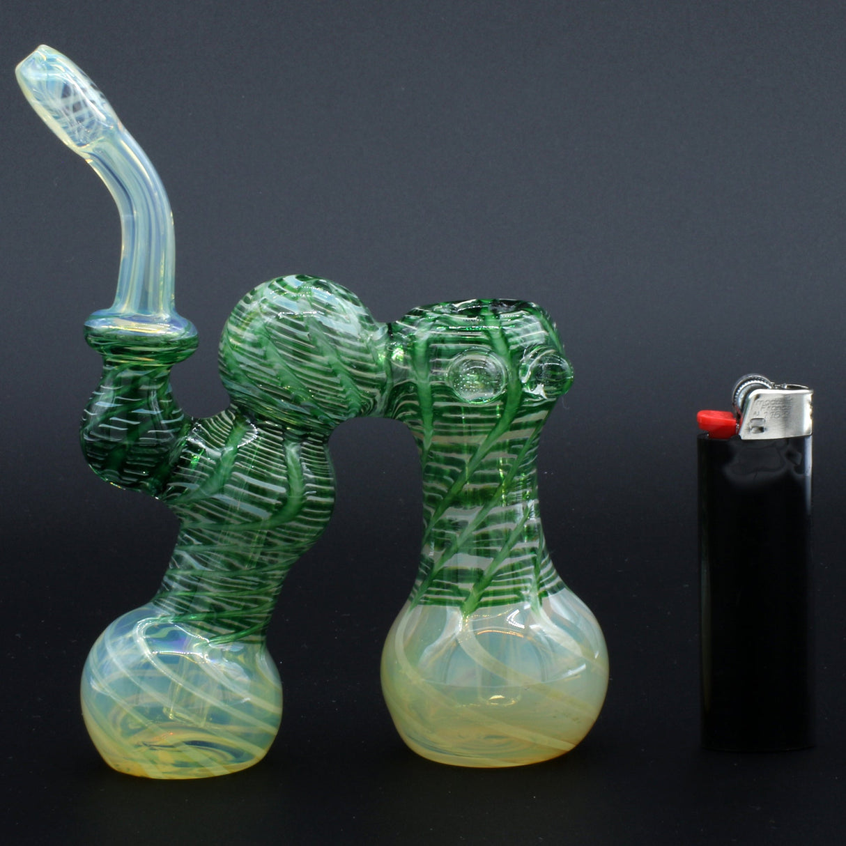 Clayball Glass "Dub-Bubb" Sherlock Double Bubbler with intricate bubble design, side view