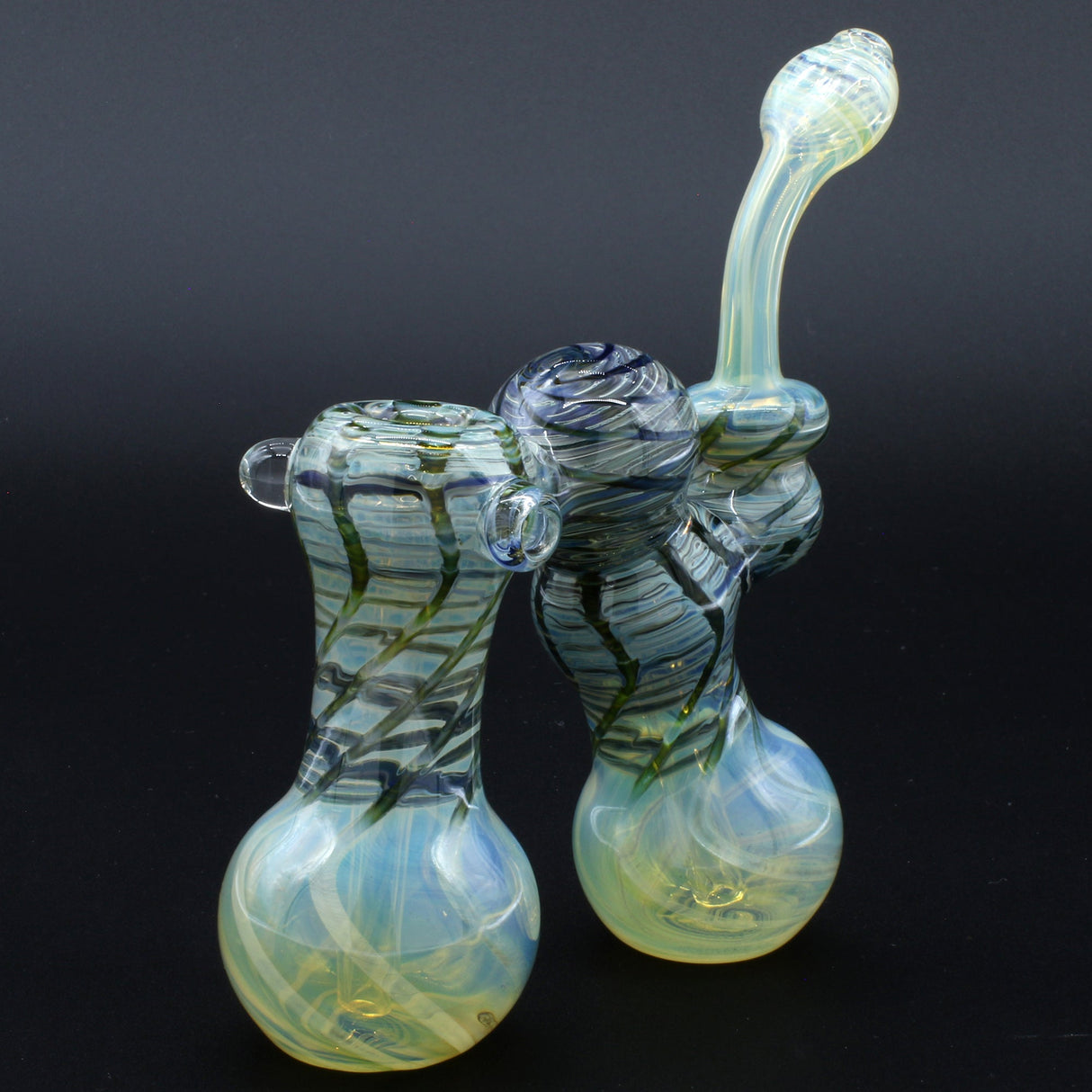 Clayball Glass "Dub-Bubb" Sherlock Double Bubbler with Heady Swirl Design, Borosilicate Glass, USA