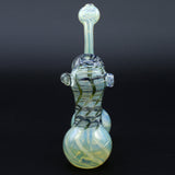 Clayball Glass "Dub-Bubb" Sherlock Double Bubbler with Heady Design, Front View on Black