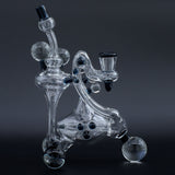 Clayball Glass "Electric Moon" Heady Recycler Dab-Rig with intricate design, 8" tall, USA made