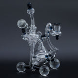 Clayball Glass "Electric Moon" Heady Recycler Dab-Rig, 8" tall, front view on black background