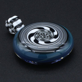 Clayball Glass "Enter the Void" black and white swirl glass pendant on dark background