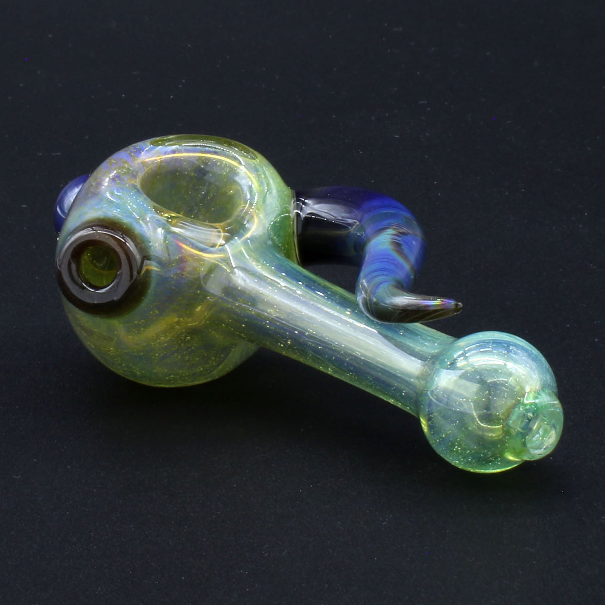 Clayball Glass "Green Horn Nebula" Heady Spoon Hand-Pipe, USA Borosilicate Glass, Top View