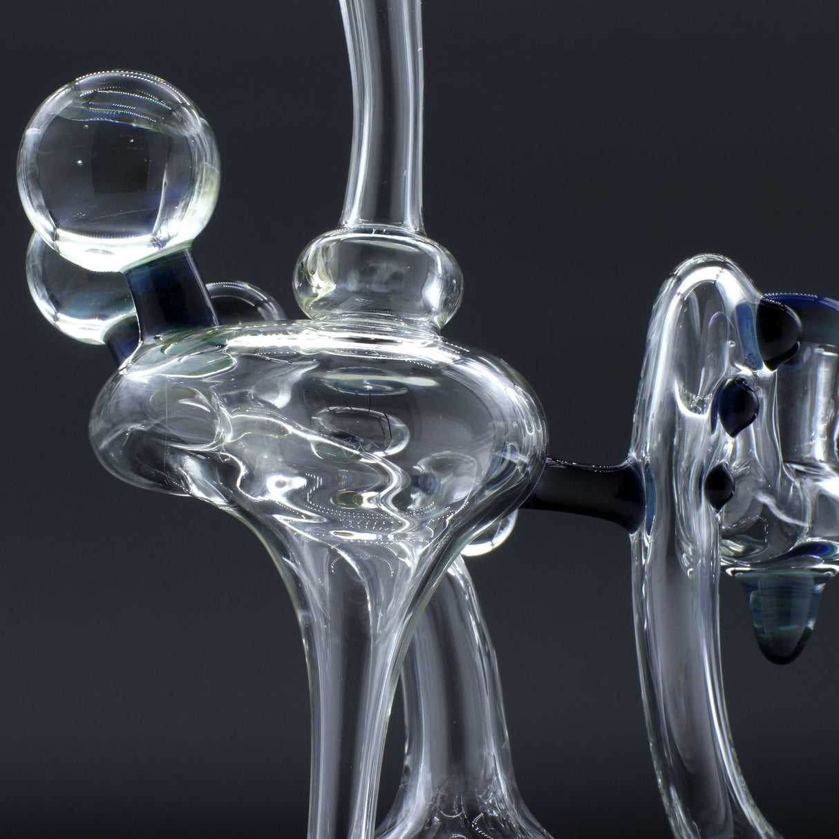 Clayball Glass "Milky Way" Heady Recycler Dab-Rig Close-Up with Intricate Glasswork