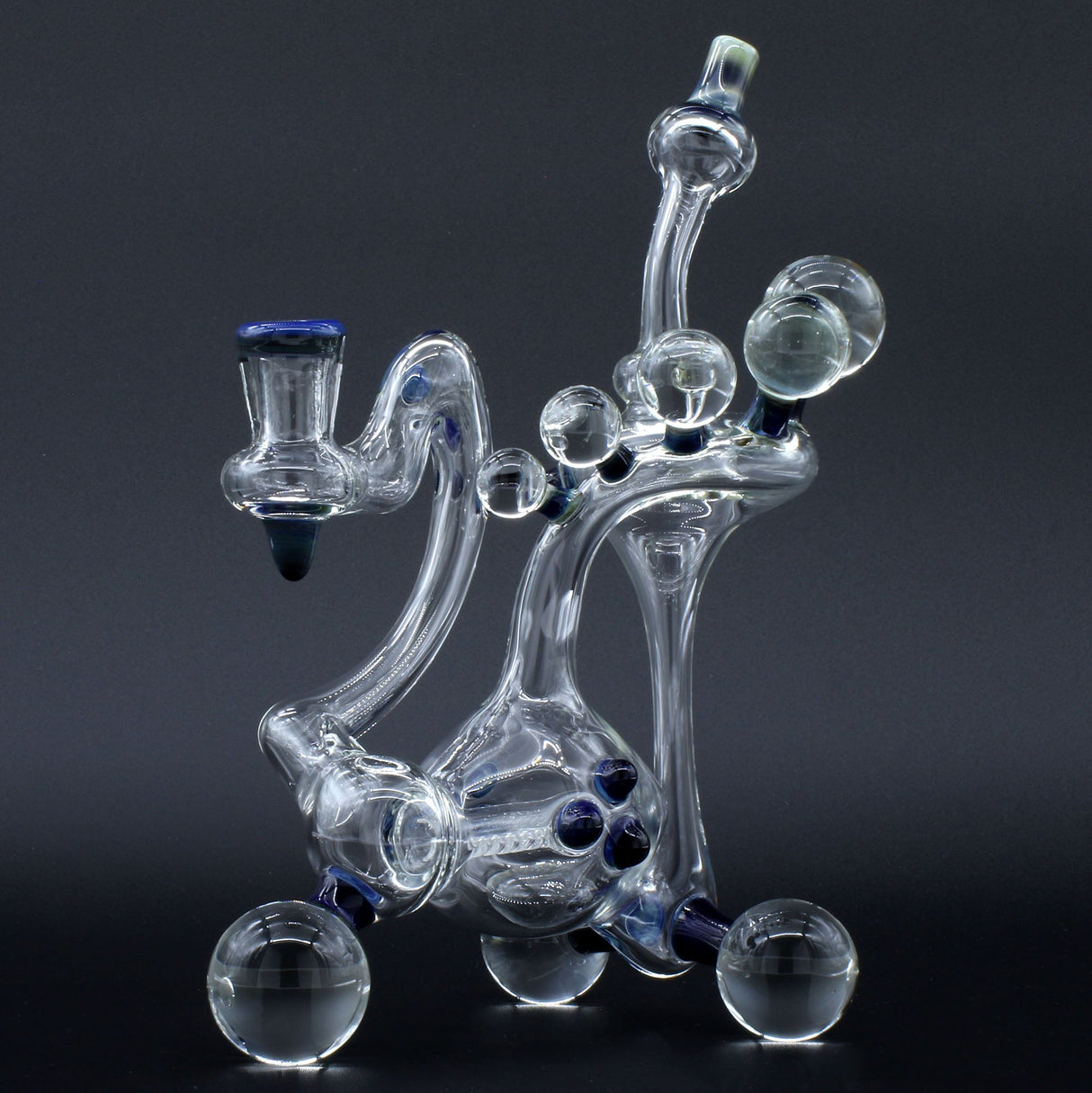 Clayball Glass "Milky Way" Heady Recycler Dab-Rig front view on seamless black background