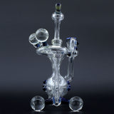 Clayball Glass "Milky Way" Heady Recycler Dab-Rig with Borosilicate Glass, front view on dark background