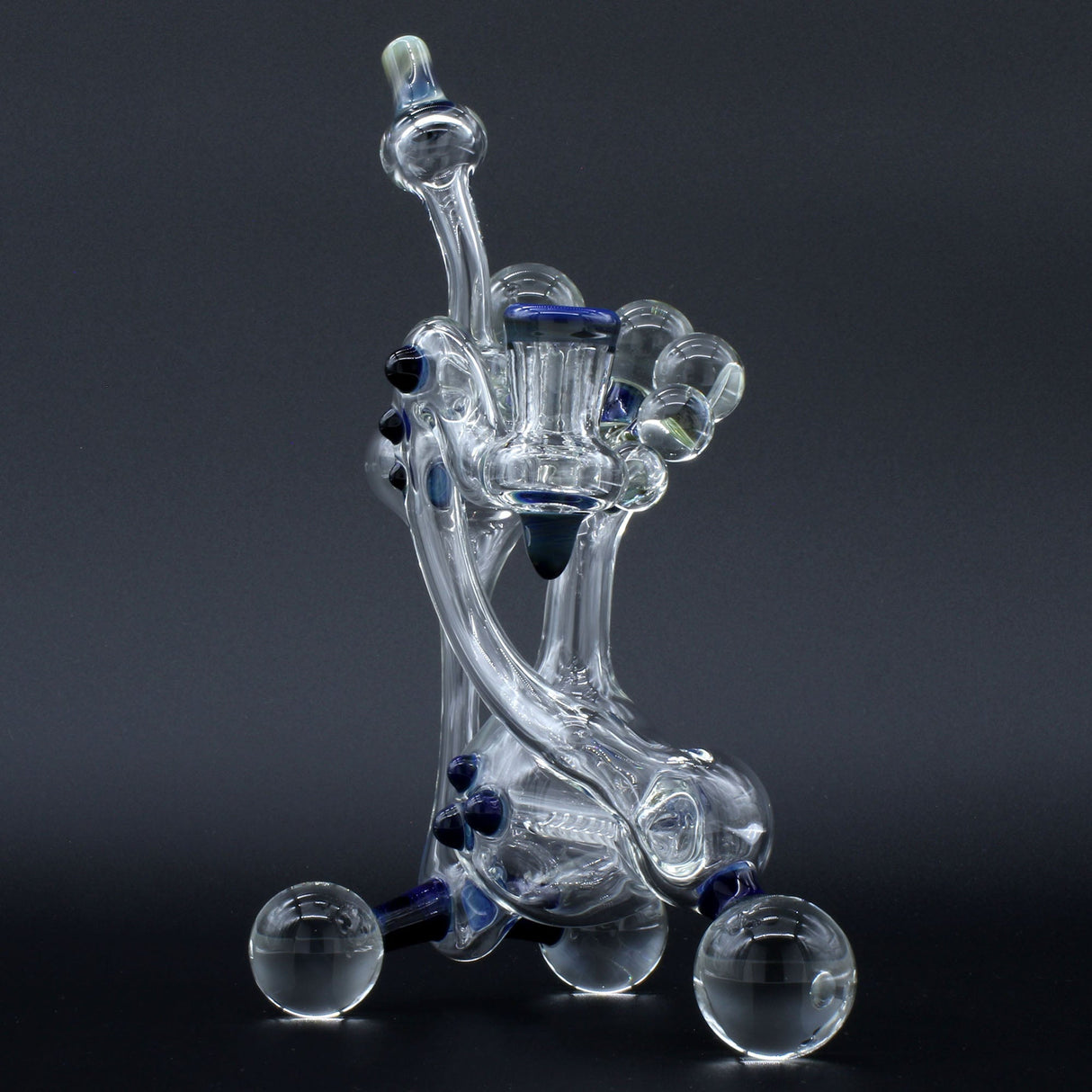 Clayball Glass "Milky Way" Heady Recycler Dab-Rig, 8" Tall, Front View on Dark Background