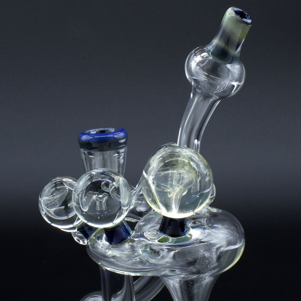 Clayball Glass "Milky Way" Heady Recycler Dab-Rig for Concentrates, 8" Tall, USA Made, Front View