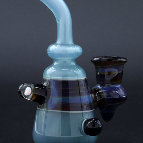 Clayball Glass "Opal Nebula" Heady Sherlock Dab Rig with intricate design, side view on dark background