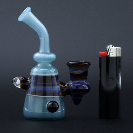 Clayball Glass "Opal Nebula" Heady Sherlock Dab Rig with lighter for scale, front view