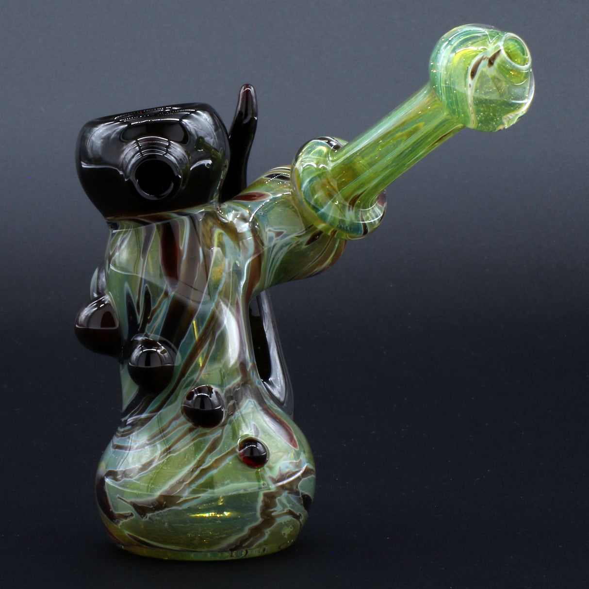 Clayball Glass "Red Horn Nebula" Heady Sidecar Bubbler, USA made, 10" tall, side view