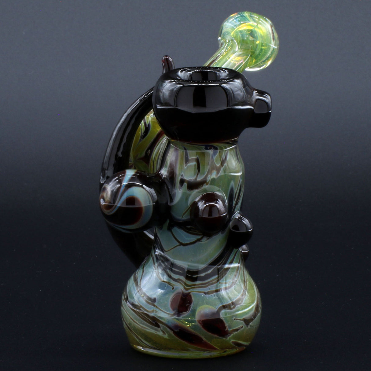 Clayball Glass "Red Horn Nebula" Heady Sidecar Bubbler with Bubble Design on Black Background