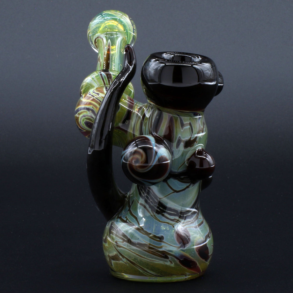 Clayball Glass "Red Horn Nebula" Heady Sidecar Bubbler, 10" tall, for dry herbs, front view