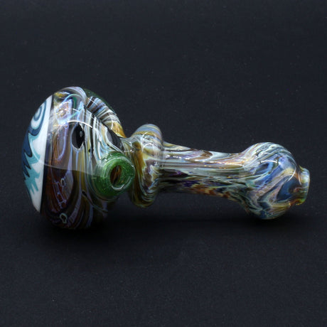Clayball Glass "Sun Reversal Nebula" Heady Spoon Pipe on black background, USA made, for dry herbs
