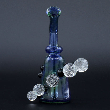 Clayball Glass "Super Nova" Heady Sherlock Dab Rig with intricate glass orbs, front view on black