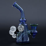 Clayball Glass "Super Nova" Heady Sherlock Dab Rig in blue, front view on seamless black background