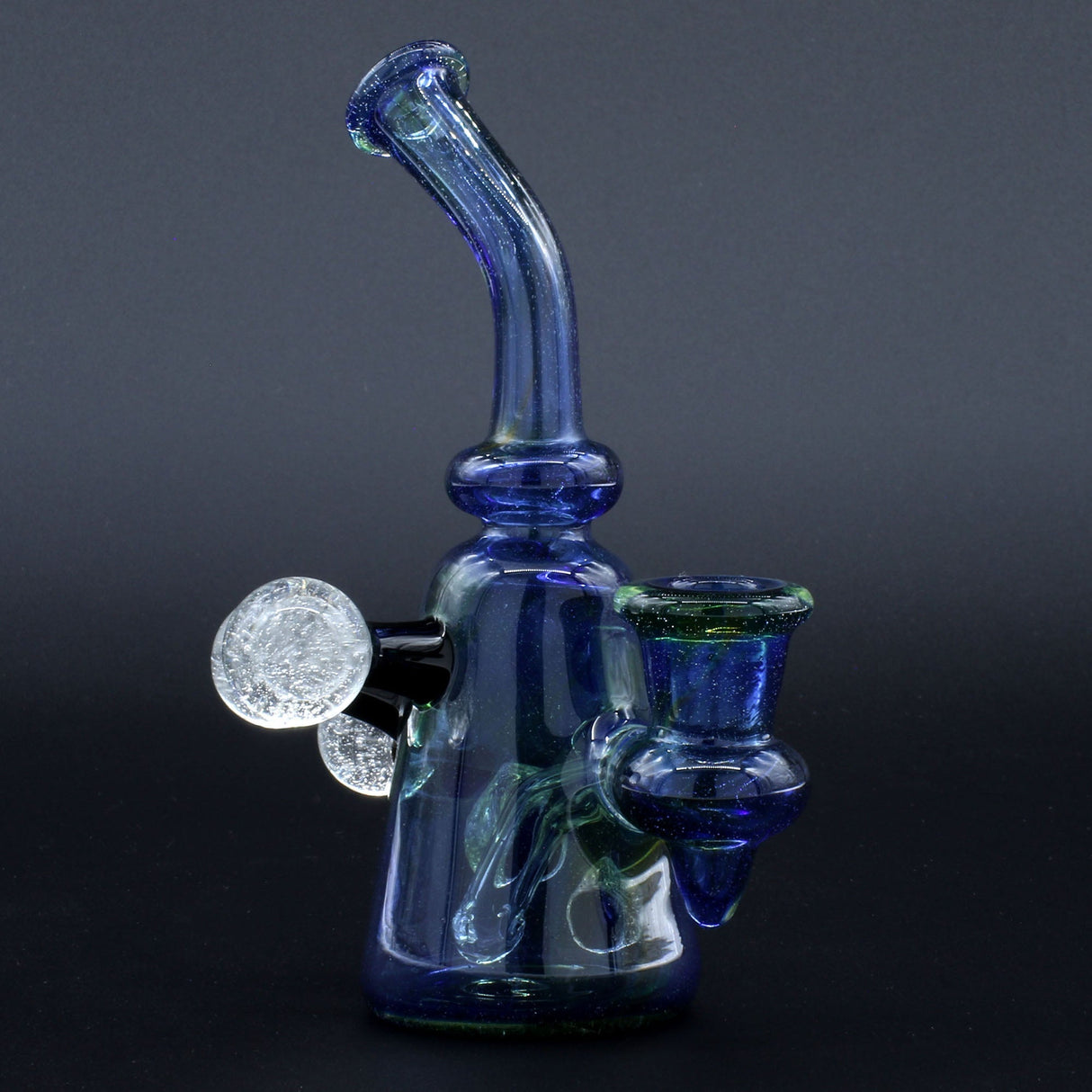 Clayball Glass "Super Nova" Heady Sherlock Dab Rig with intricate design, front view on black background