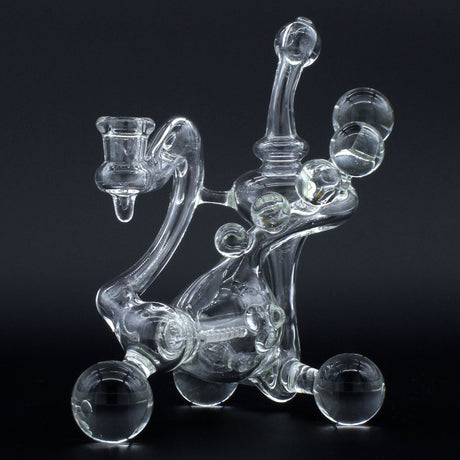 Clayball Glass "Translucent Dreams" Heady Recycler Dab-Rig, 7" tall, USA made, front view on black background