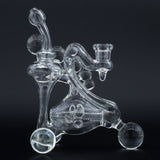 Clayball Glass "Translucent Dreams" Heady Recycler Dab-Rig, 7" tall, made in USA, front view on black background