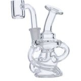 Clear Quartz Mini Dab Rig by Valiant Distribution, 4" tall with a 90-degree joint, portable design