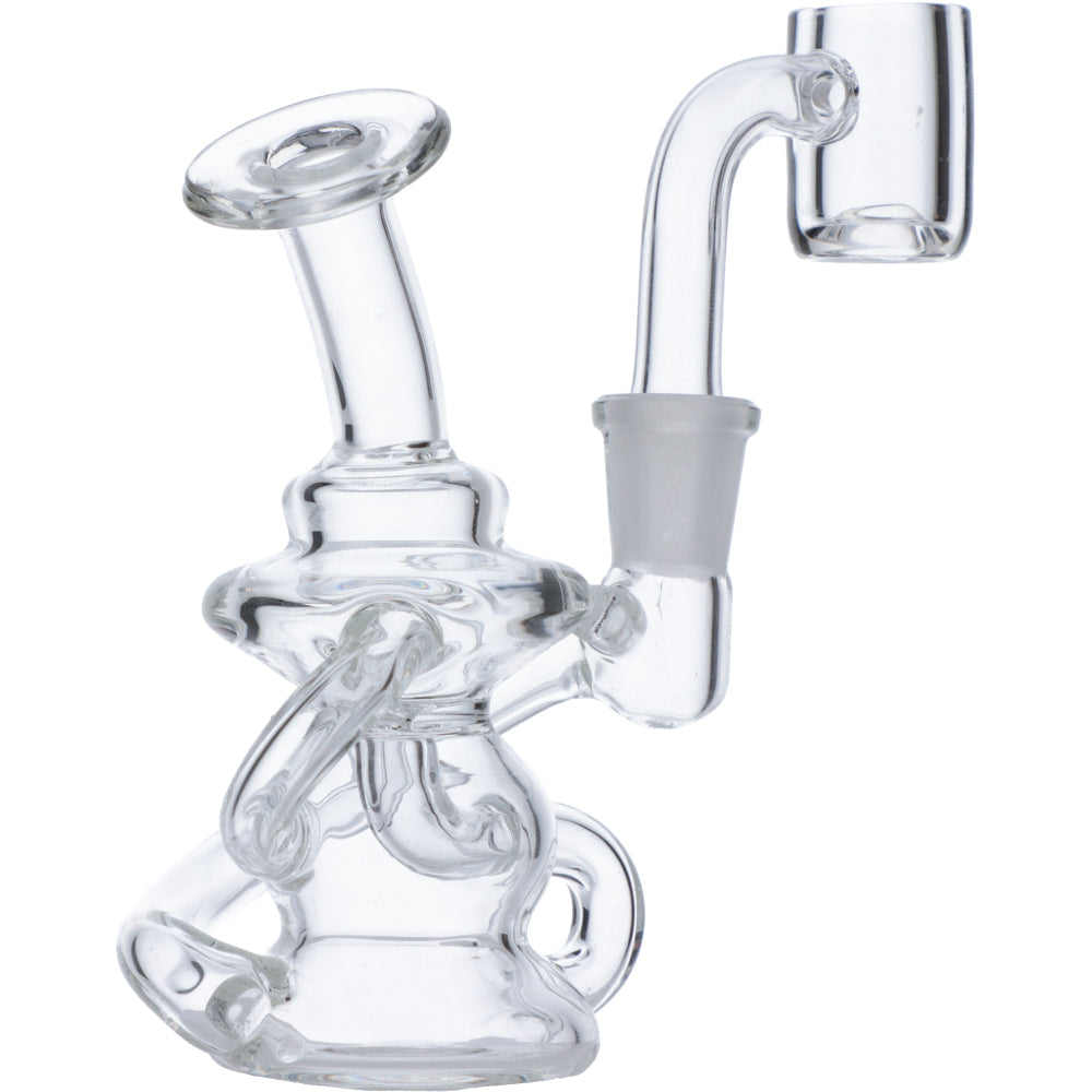 Clear Quartz Mini Dab Rig by Valiant Distribution, 90 Degree 10mm Joint, Portable Design, Front View