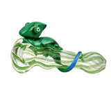 Clinging Chameleon Black Light Spoon Pipe, compact 4.25" borosilicate glass, for dry herbs