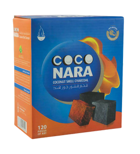 Coco Nara 120 Pack Natural Coconut Shell Hookah Charcoal front view on white background